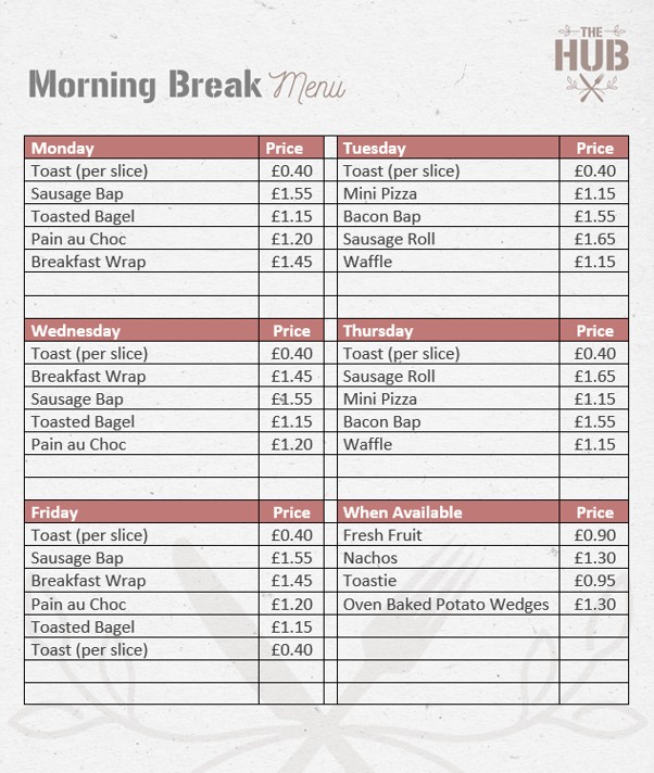 Breaktime Food Menu 2026-2027 Breaktime Food Menu at West Hill School 2026-27